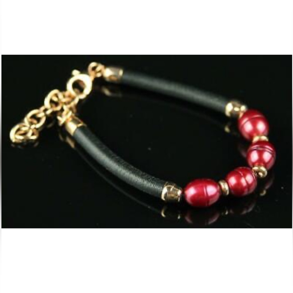 HONORA COLLECTION Italy Raspberry Red Pearl Bead Bronze Leather Bracelet
